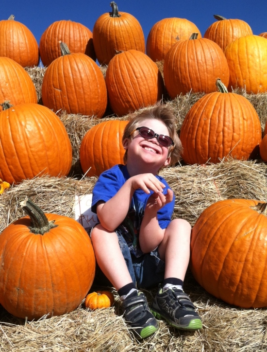 Raphael adorable pose with pumpkins