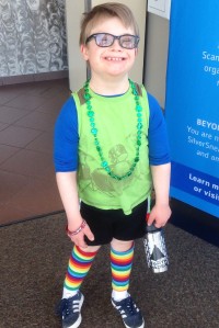 My little boy dressed up in green and rainbows for St. Paddy's Day.